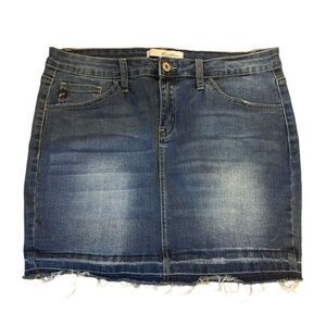 KanCan Distressed Raw Hem Denim Mini Jean Skirt Style KC6062M Size 9 or 28